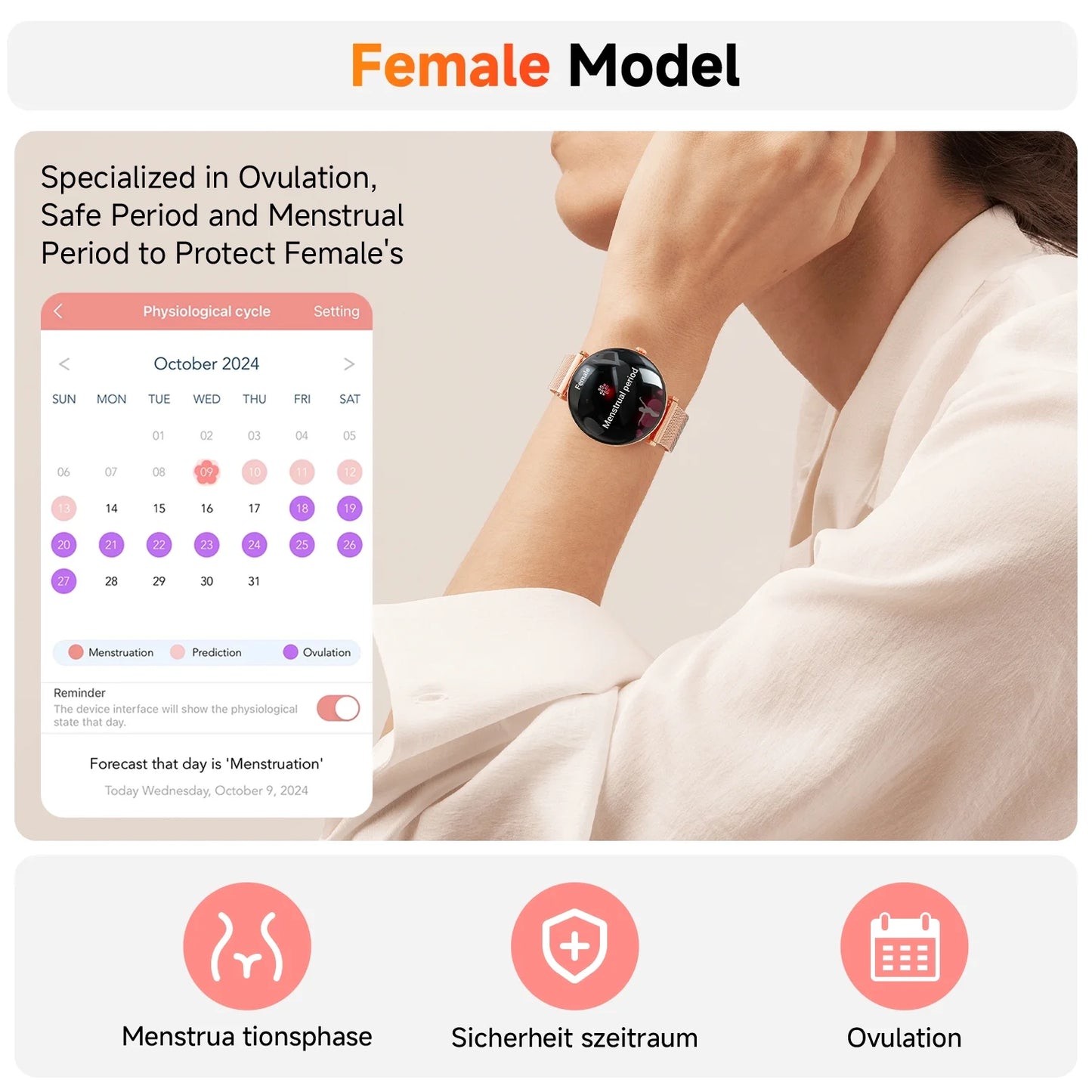 Smart Watch for Women - 1.43" AMOLED Screen, Bluetooth Calls, IP67 Waterproof, 100+ Sports Modes (Gold)