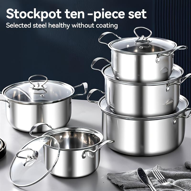 Premium 10-Piece Stainless Steel Cookware Set by TAUFIKT | Durable Pots with Lids for All Stovetops
