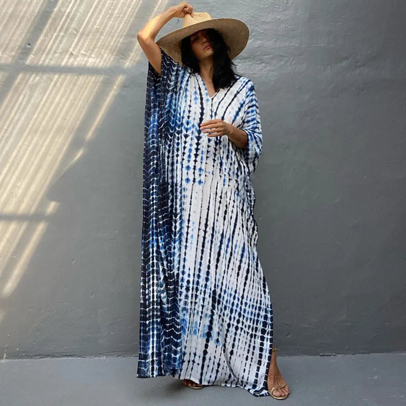 Loose Casual Caftan Beach Maxi Dress for Women | Half Sleeve Swimsuit Cover-Up