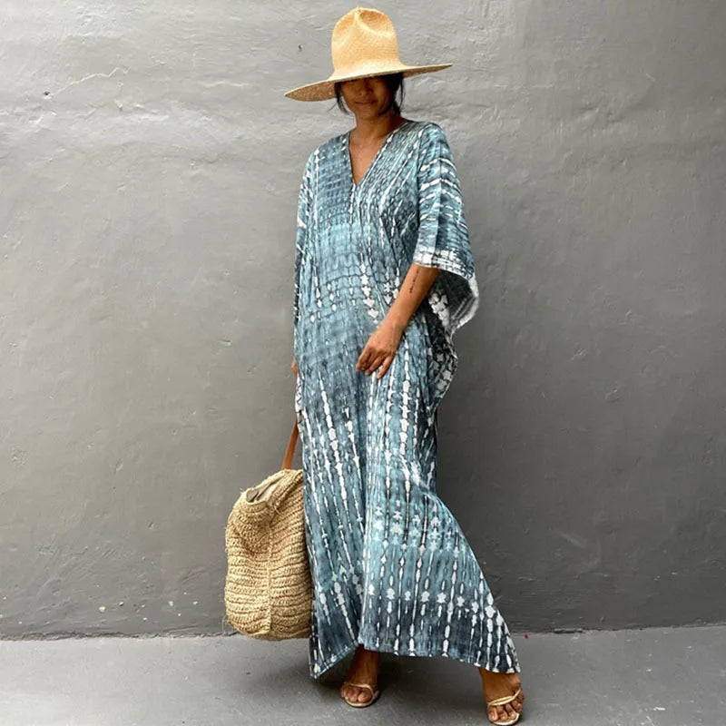 Loose Casual Caftan Beach Maxi Dress for Women | Half Sleeve Swimsuit Cover-Up