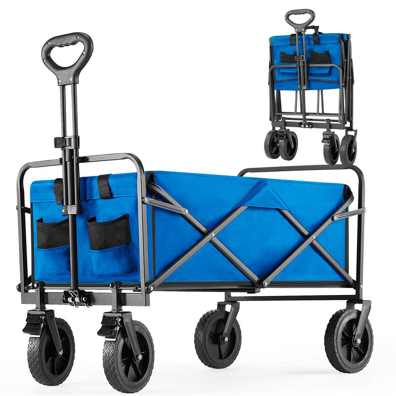 Collapsible Wagon Cart - 30" L Folding Beach Wagon with All-Terrain Wheels, 250Lbs Capacity, Portable for Grocery & Sports Use