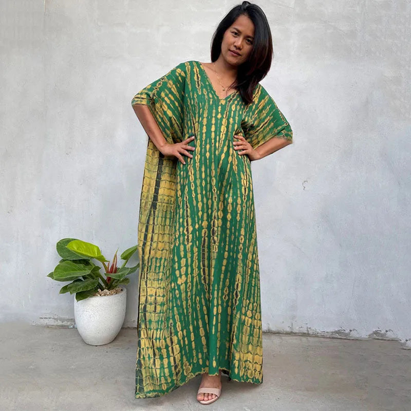 Loose Casual Caftan Beach Maxi Dress for Women | Half Sleeve Swimsuit Cover-Up