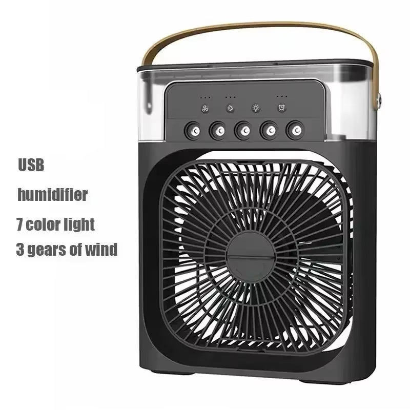 3-in-1 Portable Evaporative Air Cooler with Humidifier & Fan | Personal USB Desk Fan with 7-Color LED Light