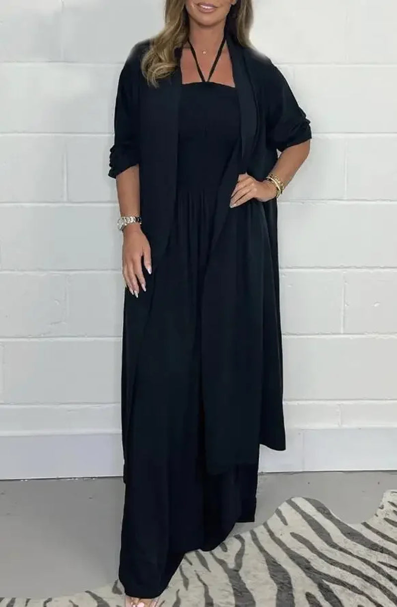 Versatile Women's Jumpsuit | Thin Solid Outerwear with Pleated Wide Legs & Lace-Up Detail for Work & Play