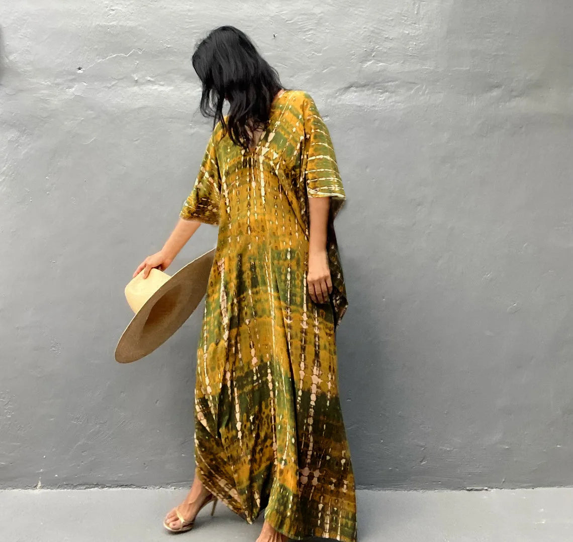 Loose Casual Caftan Beach Maxi Dress for Women | Half Sleeve Swimsuit Cover-Up