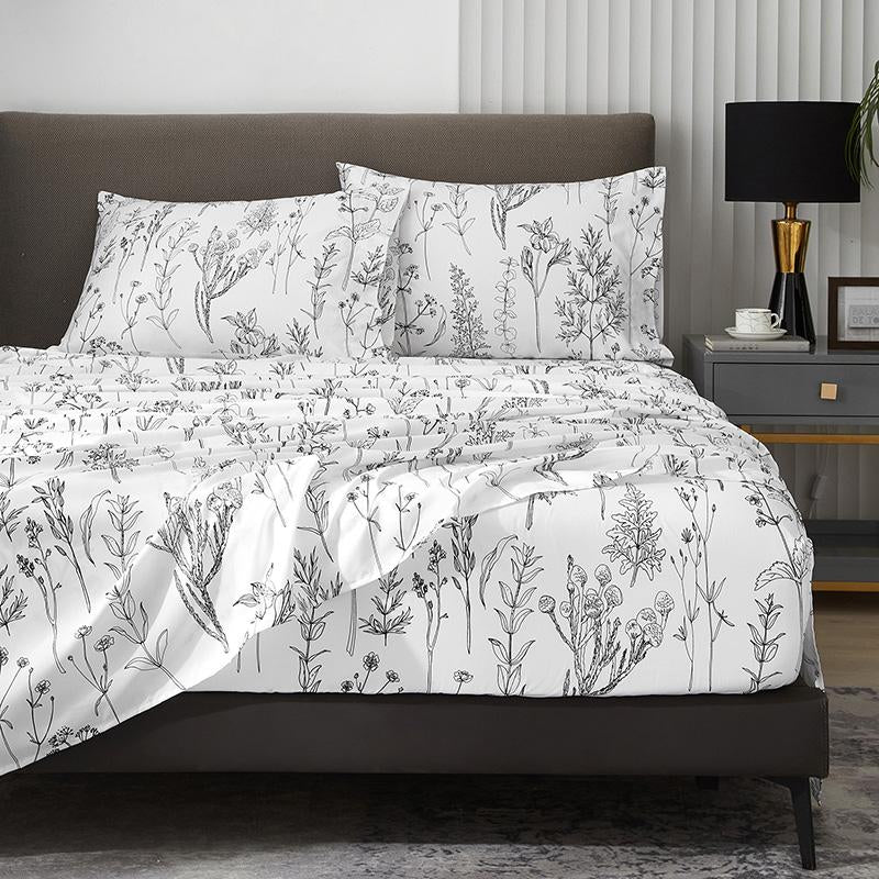 HYPREST Microfiber Floral Sheet Set | 18" Deep Pocket, Wrinkle & Fade Resistant | OEKO-TEX Certified Bedding