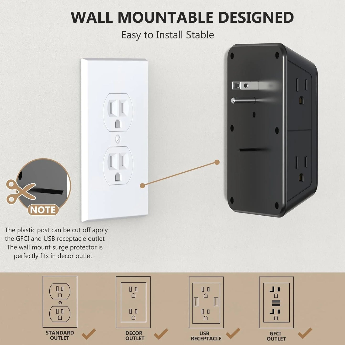 Compact 10-in-1 Outlet Extender by JcBlaon | 6 AC, 4 USB, Surge Protected Power Strip for All Devices