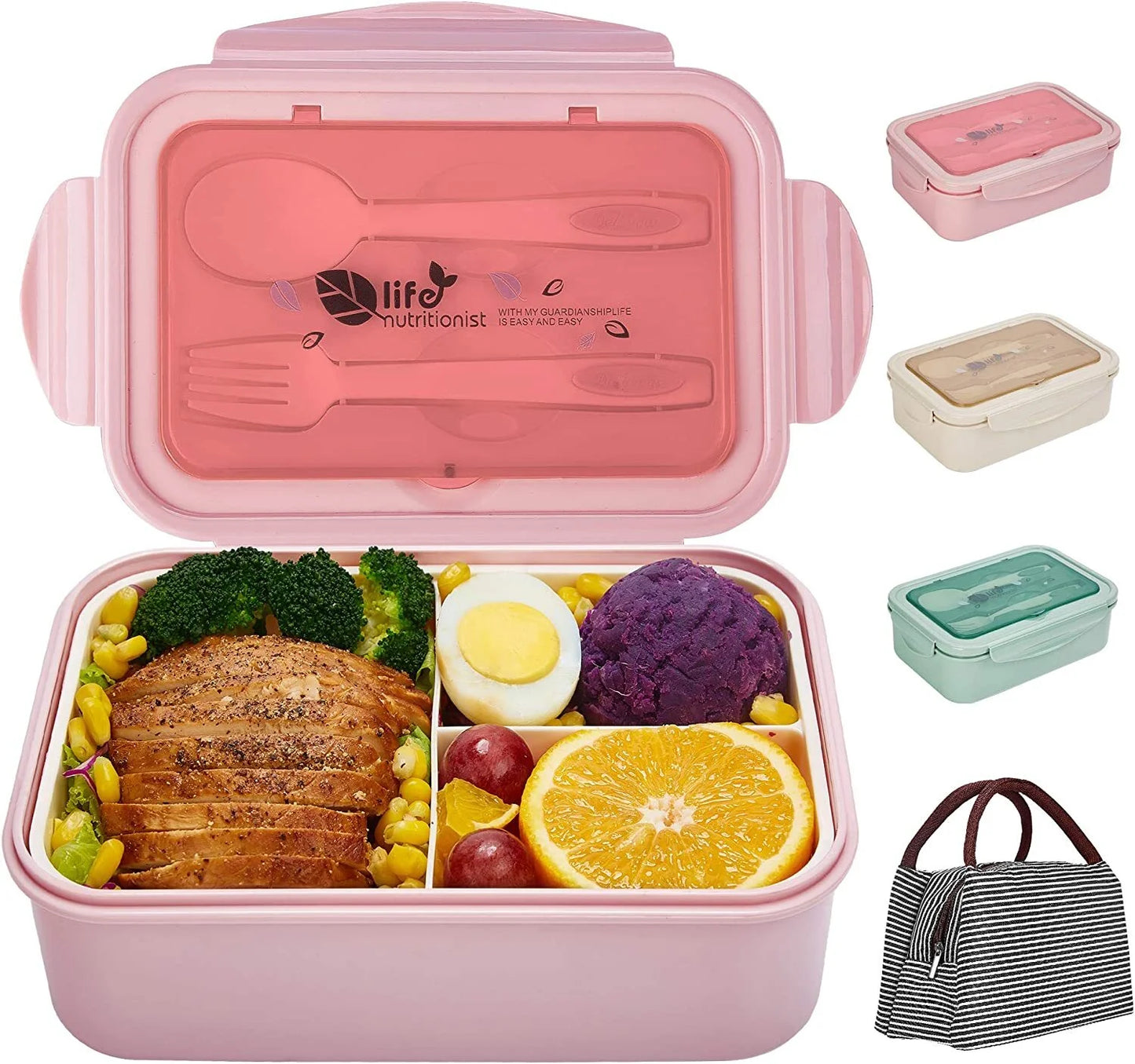 Bento Lunch Box Set – 3-Compartment Leak-Proof Meal Prep Container with Utensils & Insulated Lunch Bag
