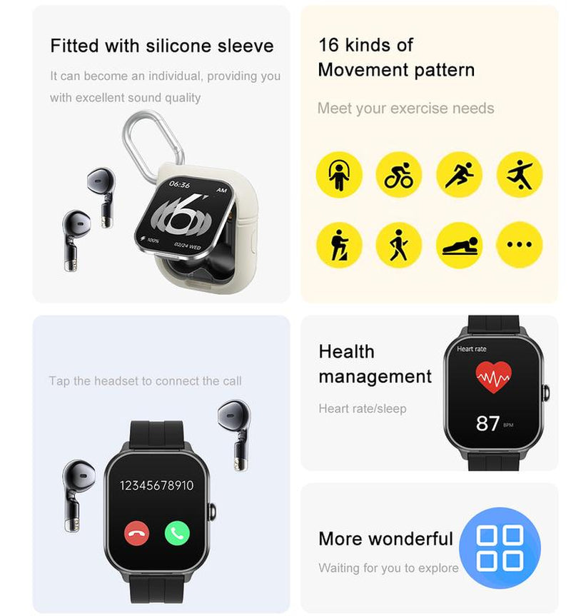 Smart Watch with Built-in Wireless Earbuds | Fitness Tracker, Bluetooth Calling & Music Play | Android & iPhone Compatible