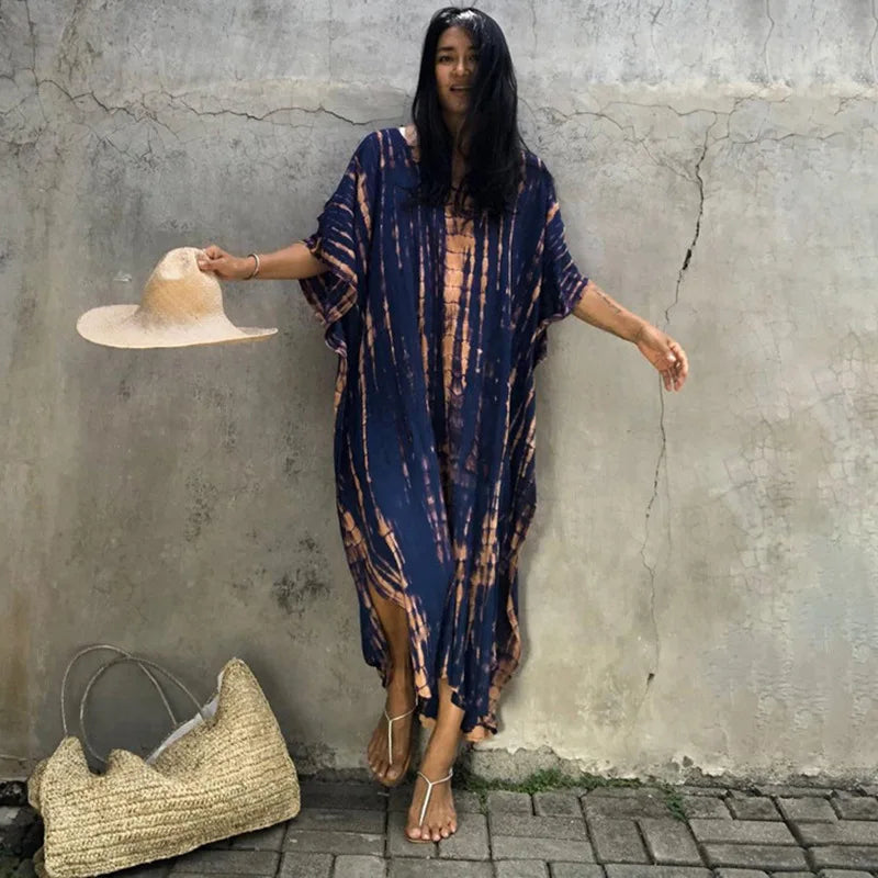 Loose Casual Caftan Beach Maxi Dress for Women | Half Sleeve Swimsuit Cover-Up