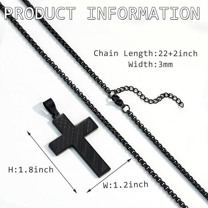 Durable American Flag Cross Pendant | Inspirational Quote or Scripture Necklace | Unisex Everyday Wear & Gift for All Ages