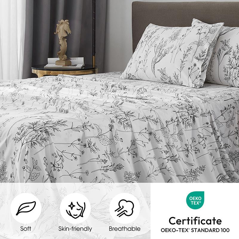 HYPREST Microfiber Floral Sheet Set | 18" Deep Pocket, Wrinkle & Fade Resistant | OEKO-TEX Certified Bedding