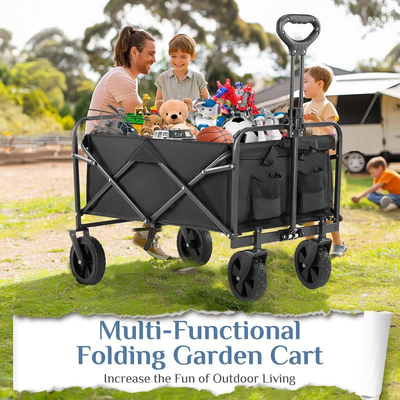 Collapsible Wagon Cart - 30" L Folding Beach Wagon with All-Terrain Wheels, 250Lbs Capacity, Portable for Grocery & Sports Use
