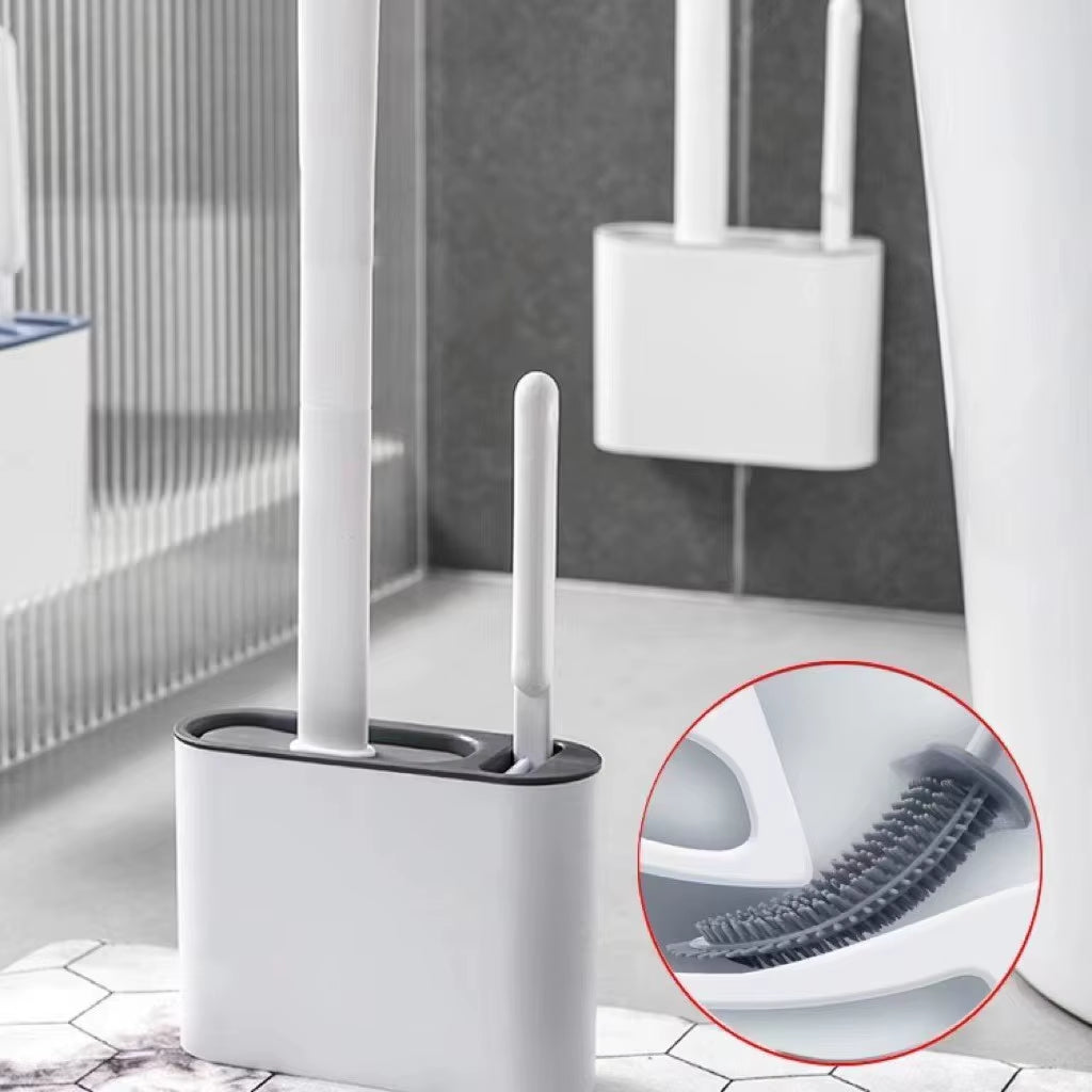Space-Saving Toilet Cleaning Set | No-Scratch Silicone Brush with Quick-Dry Wall Mount