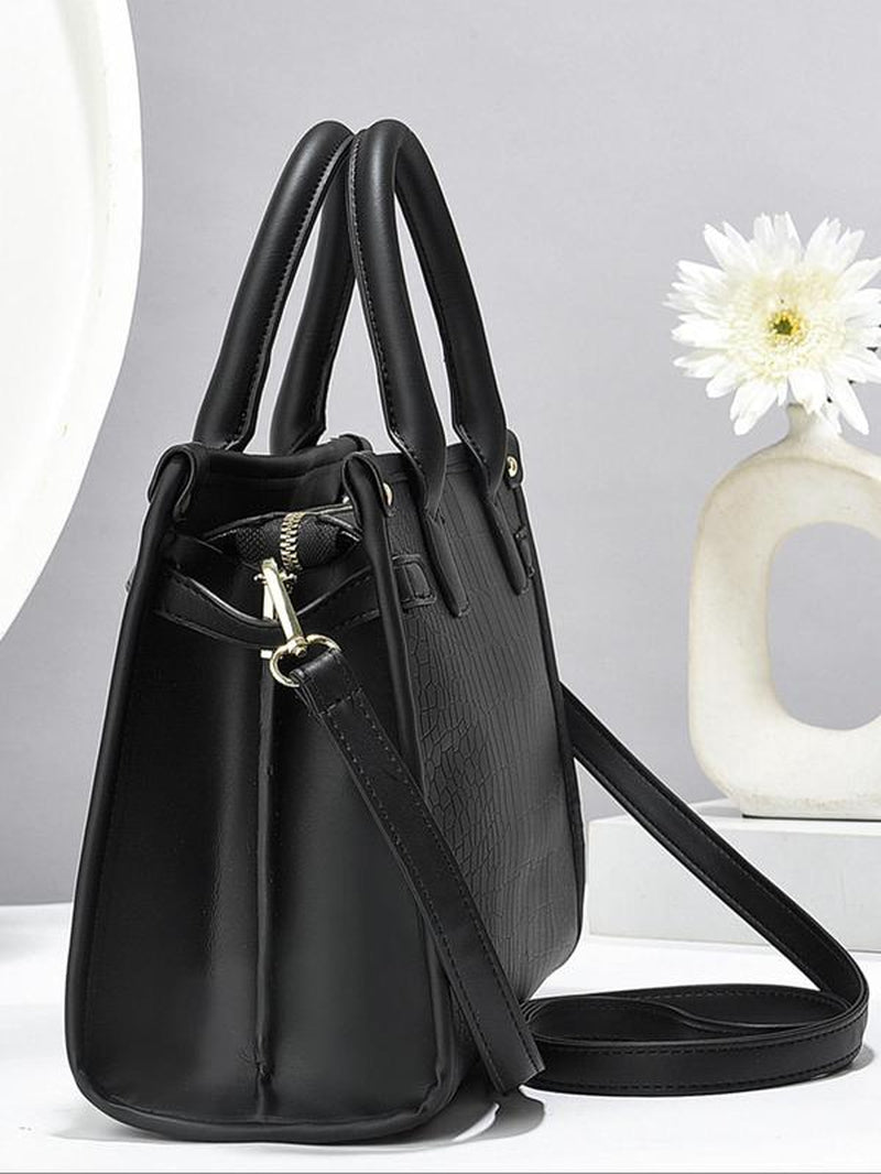 Women's Fashionable Crocodile Embossed 3-Piece Handbag Set | Large Capacity Tote, Clutch & Wallet