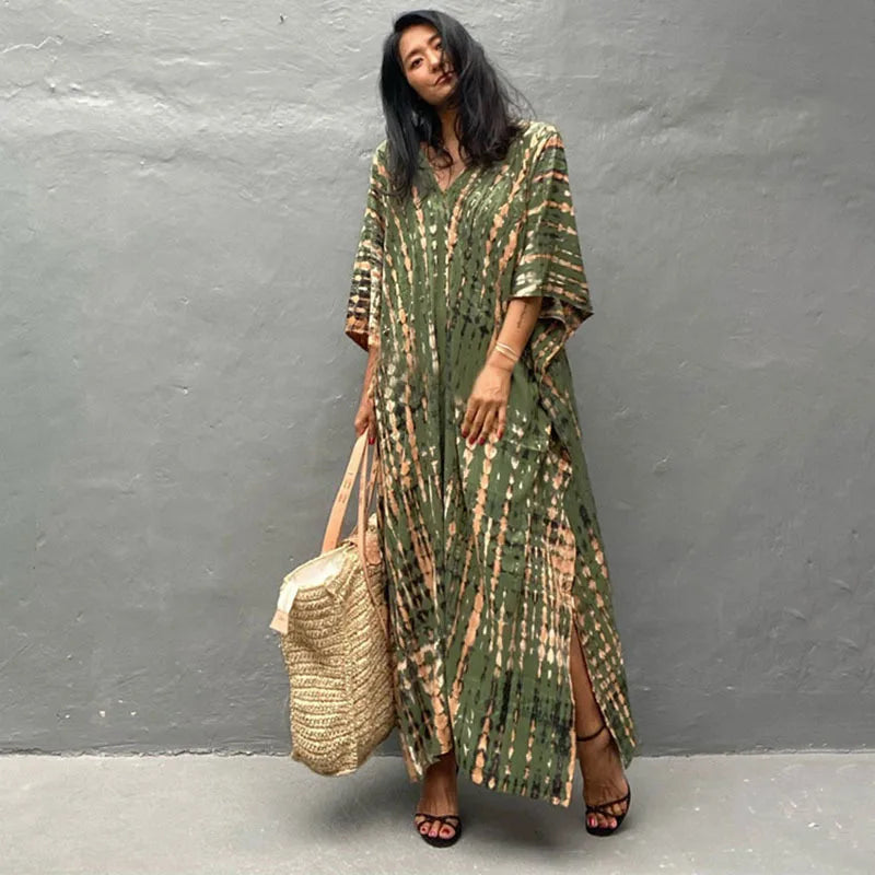 Loose Casual Caftan Beach Maxi Dress for Women | Half Sleeve Swimsuit Cover-Up