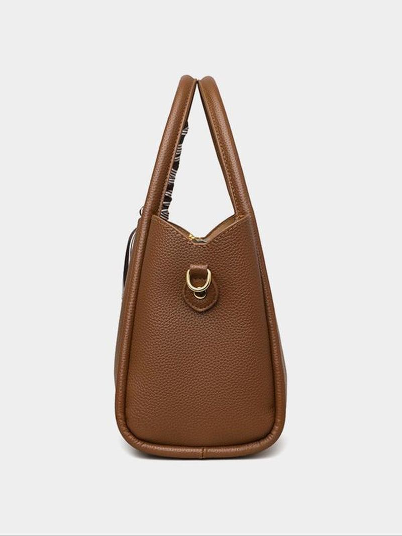 Ladies' Elegant Lychee Pattern Handbag | Trendy Crossbody & Shoulder Bag with Twilly Scarf Decor