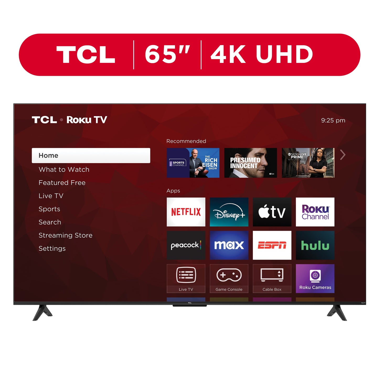 TCL 65” Class S4 (65S451) 4K UHD HDR Smart TV with Roku TV | Voice Control, AirPlay, & 4 HDMI Inputs