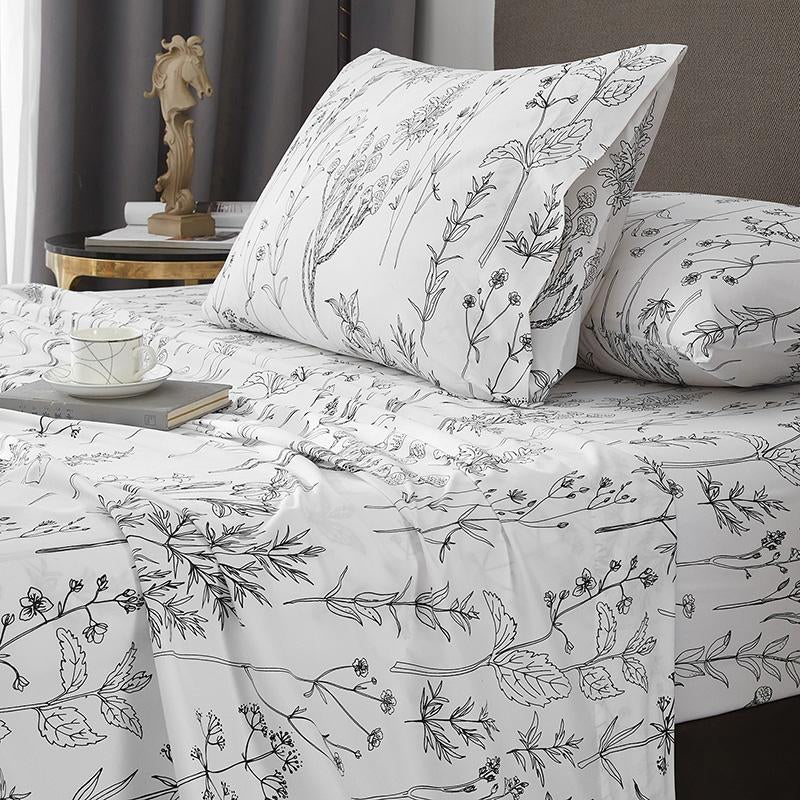 HYPREST Microfiber Floral Sheet Set | 18" Deep Pocket, Wrinkle & Fade Resistant | OEKO-TEX Certified Bedding