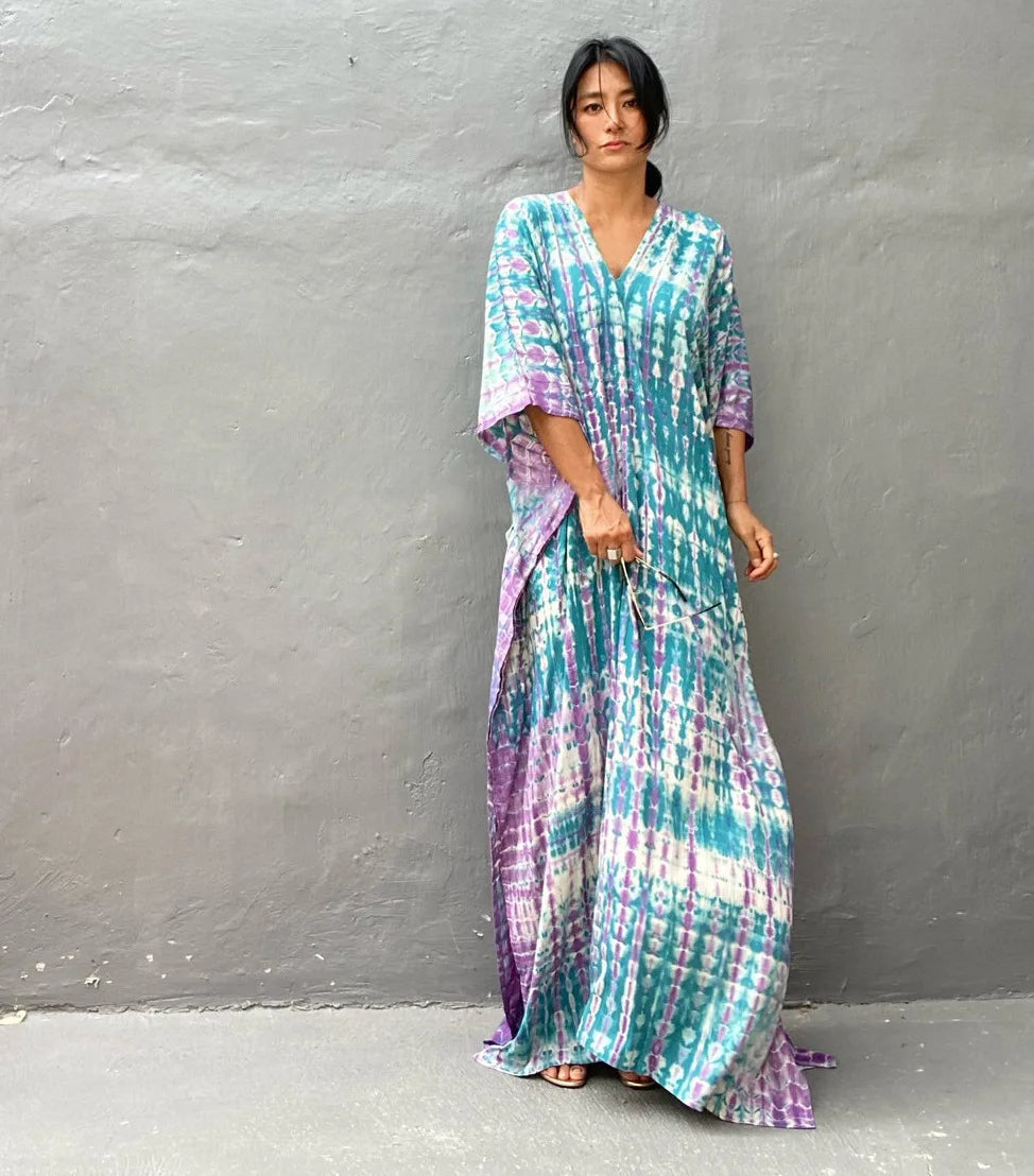 Loose Casual Caftan Beach Maxi Dress for Women | Half Sleeve Swimsuit Cover-Up