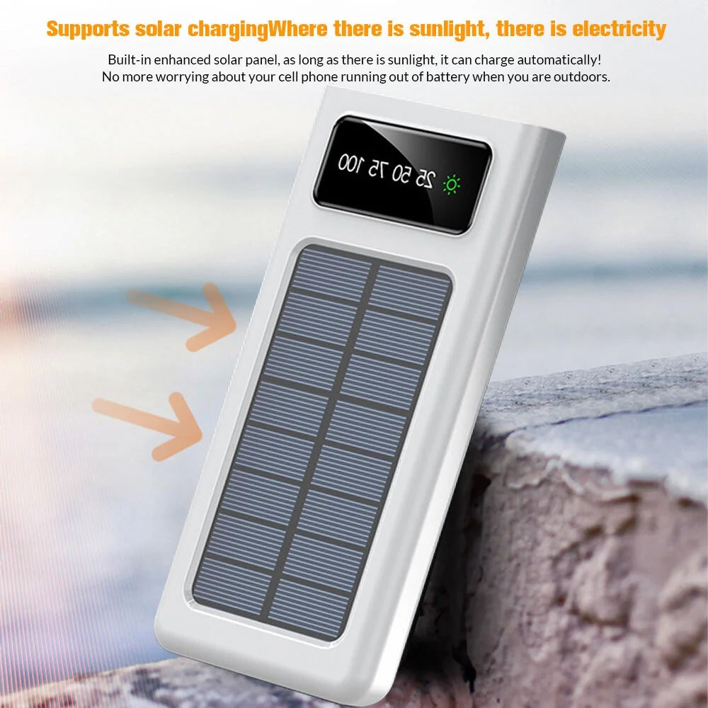 Solar Charger Power Bank,Dfito 40000Mah Portable Charger 4 USB with Dual 5V2.1A Outputs Built-In Solar Panel and Flashlights,White
