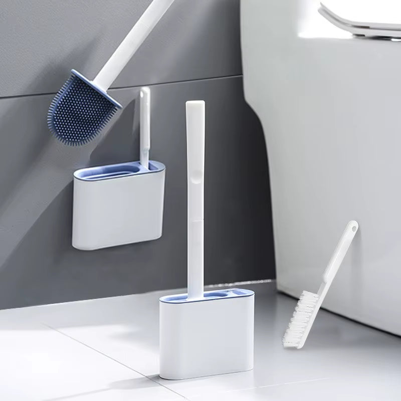 Space-Saving Toilet Cleaning Set | No-Scratch Silicone Brush with Quick-Dry Wall Mount