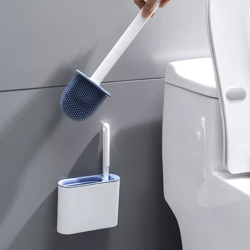 Space-Saving Toilet Cleaning Set | No-Scratch Silicone Brush with Quick-Dry Wall Mount