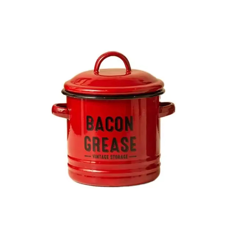 Vintage Enamel Oil Pot Large Capacity Grease Container for Rustic Kitchen Decor