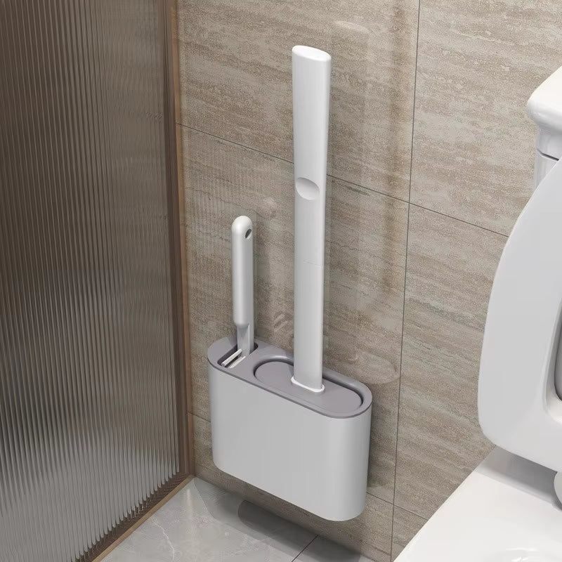 Space-Saving Toilet Cleaning Set | No-Scratch Silicone Brush with Quick-Dry Wall Mount