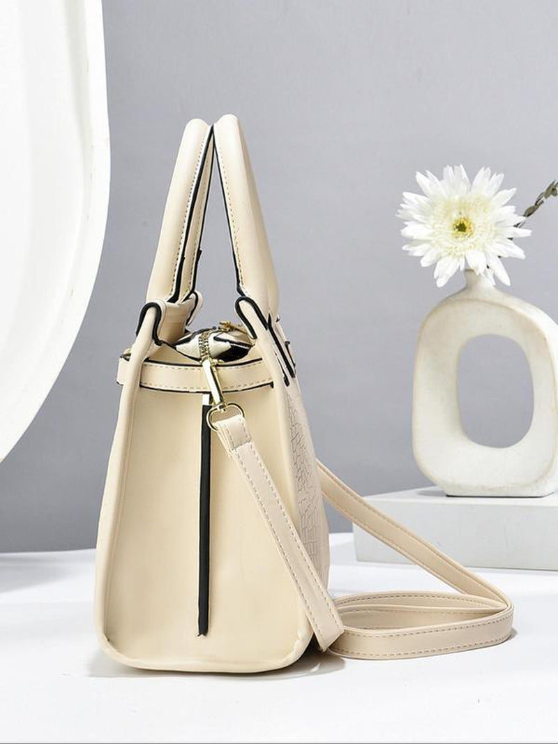Women's Fashionable Crocodile Embossed 3-Piece Handbag Set | Large Capacity Tote, Clutch & Wallet