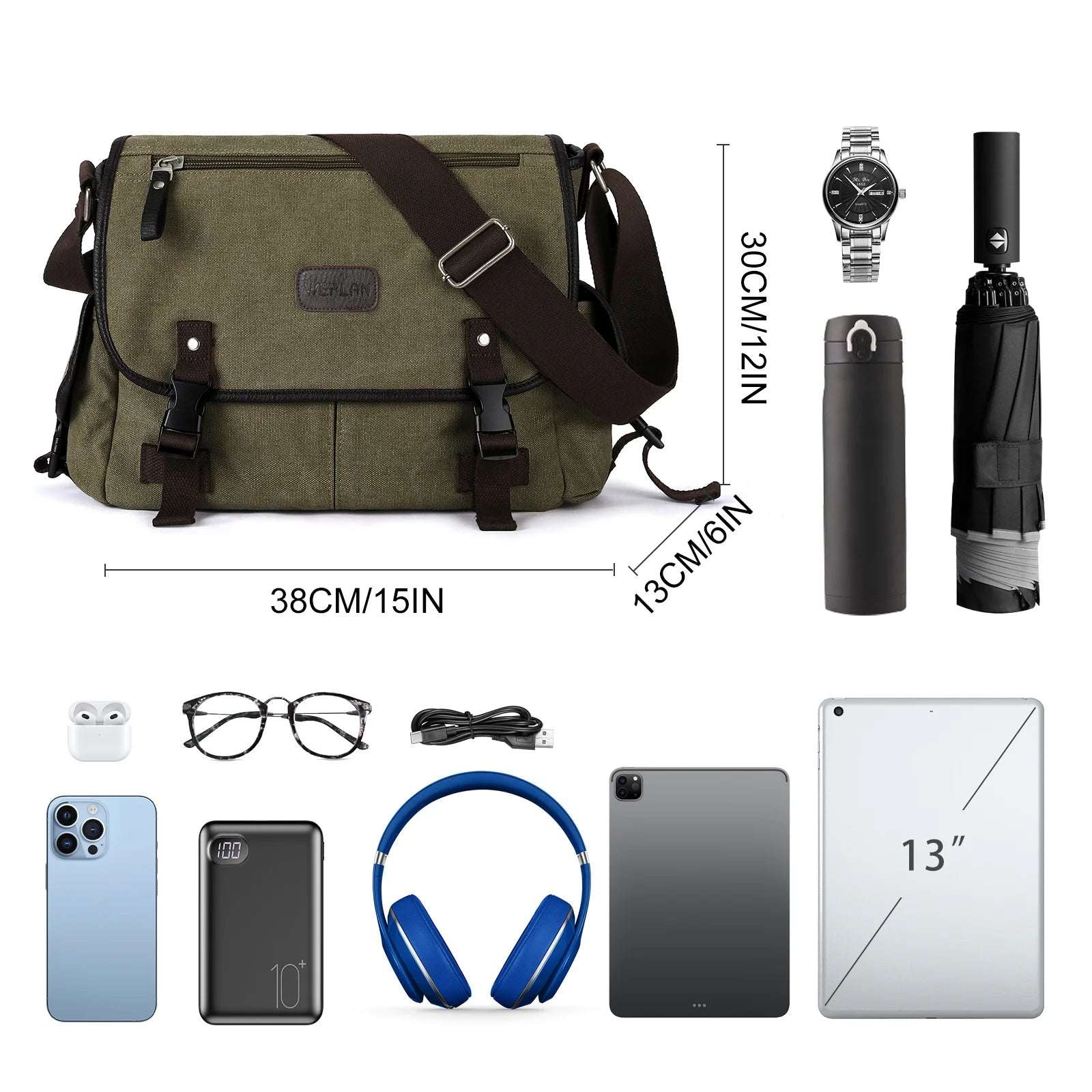 High-Quality Men's Vintage Canvas Messenger Bag | Large Capacity for Laptop & Essentials
