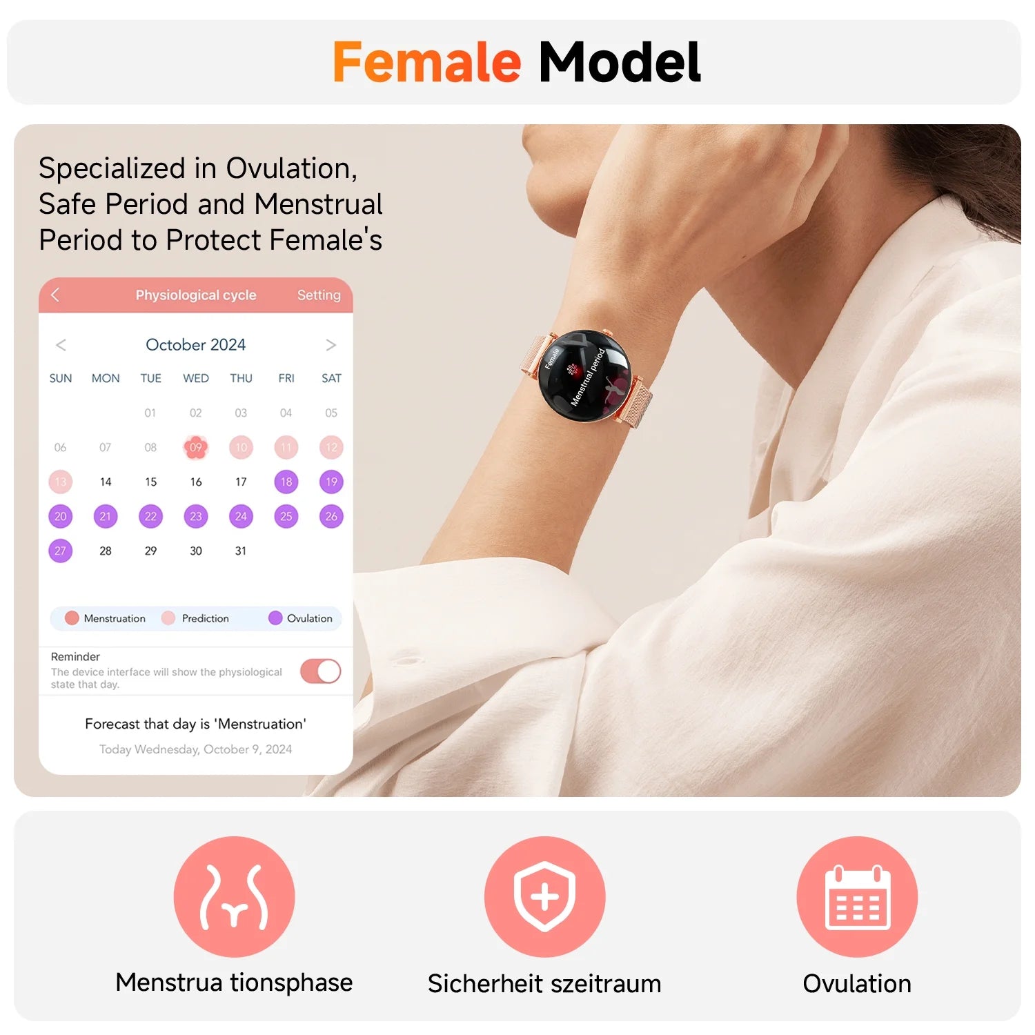 Smart Watch for Women - 1.43" AMOLED Screen, Bluetooth Calls, IP67 Waterproof, 100+ Sports Modes (Gold)