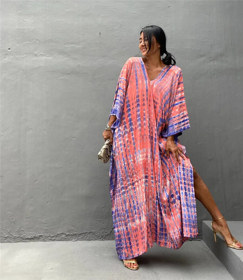 Loose Casual Caftan Beach Maxi Dress for Women | Half Sleeve Swimsuit Cover-Up