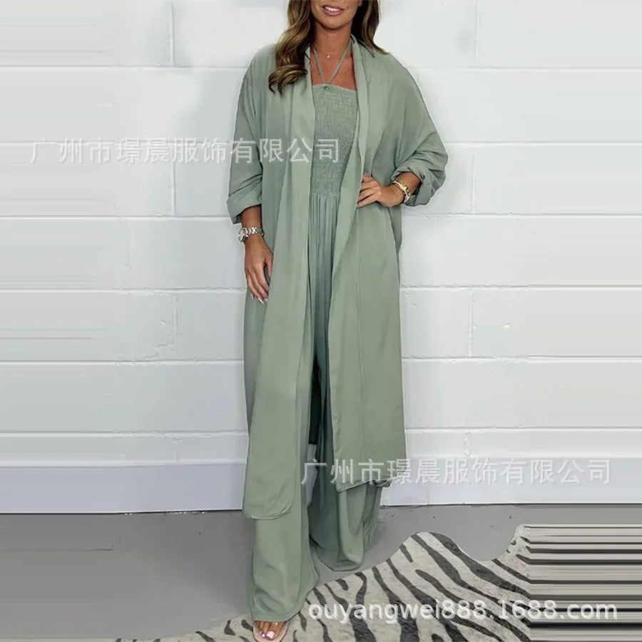 Versatile Women's Jumpsuit | Thin Solid Outerwear with Pleated Wide Legs & Lace-Up Detail for Work & Play