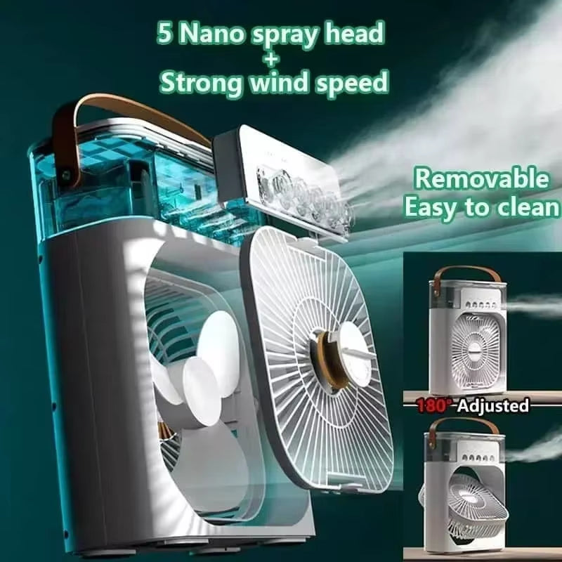 3-in-1 Portable Evaporative Air Cooler with Humidifier & Fan | Personal USB Desk Fan with 7-Color LED Light