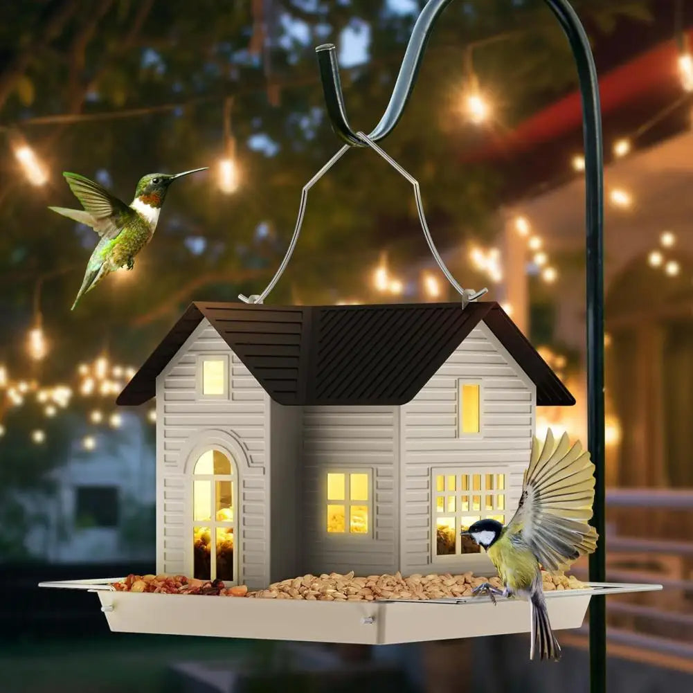 Solar-Powered Bird Feeder with Lights - Durable Metal & Dual Compartments, Unique Garden Gift