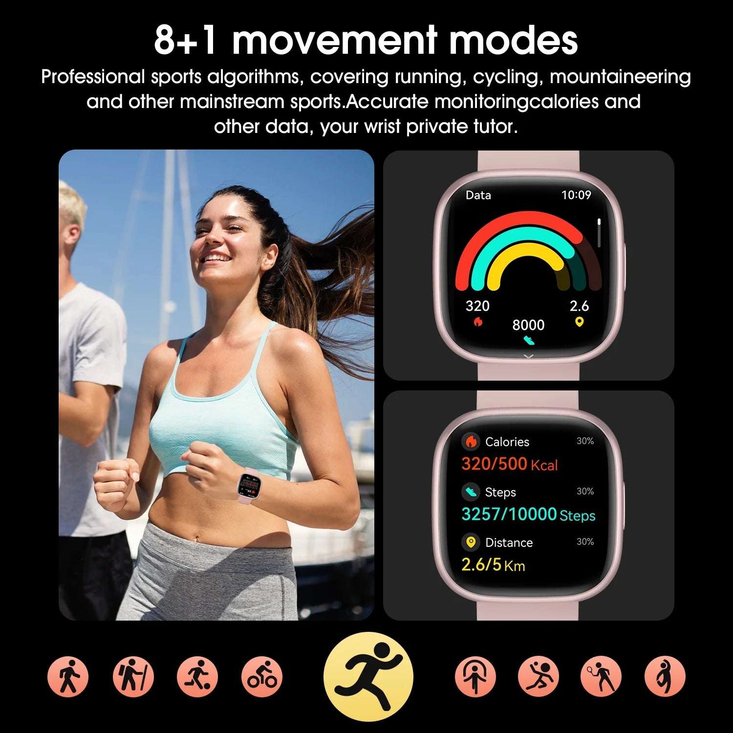 Mingdaln Smart Watch for Android & iPhone | 1.72-inch HD Display, Customizable Faces, Fitness Tracker (Alloy Pink)