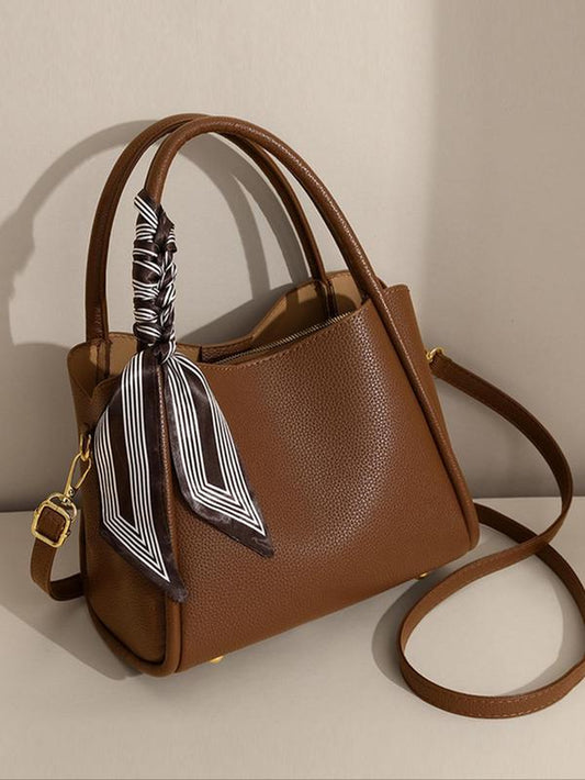 Ladies' Elegant Lychee Pattern Handbag | Trendy Crossbody & Shoulder Bag with Twilly Scarf Decor