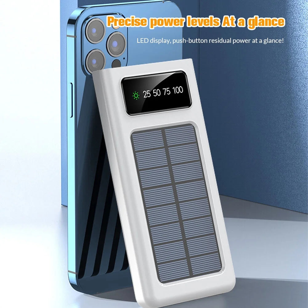 Solar Charger Power Bank,Dfito 40000Mah Portable Charger 4 USB with Dual 5V2.1A Outputs Built-In Solar Panel and Flashlights,White