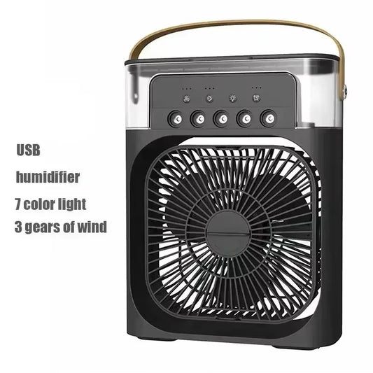 3-in-1 Portable Evaporative Air Cooler with Humidifier & Fan | Personal USB Desk Fan with 7-Color LED Light
