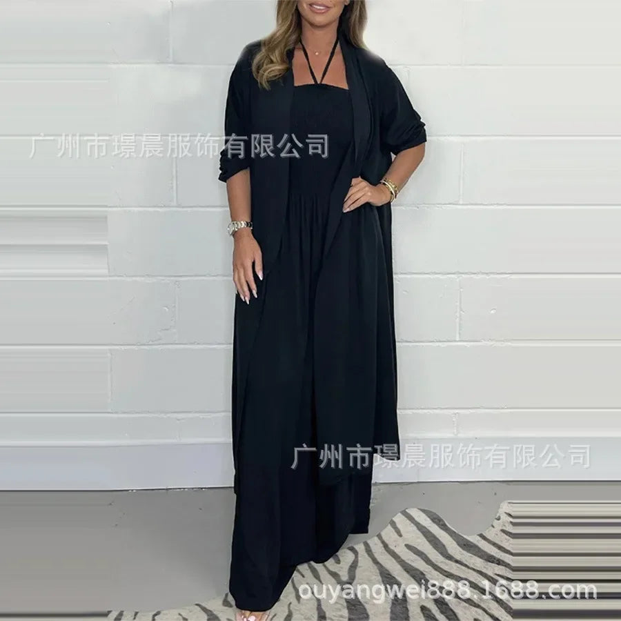 Versatile Women's Jumpsuit | Thin Solid Outerwear with Pleated Wide Legs & Lace-Up Detail for Work & Play