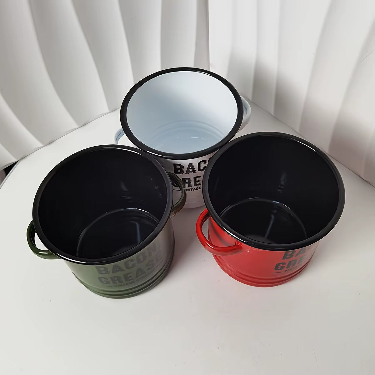 Vintage Enamel Oil Pot Large Capacity Grease Container for Rustic Kitchen Decor
