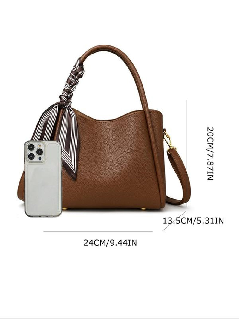 Ladies' Elegant Lychee Pattern Handbag | Trendy Crossbody & Shoulder Bag with Twilly Scarf Decor