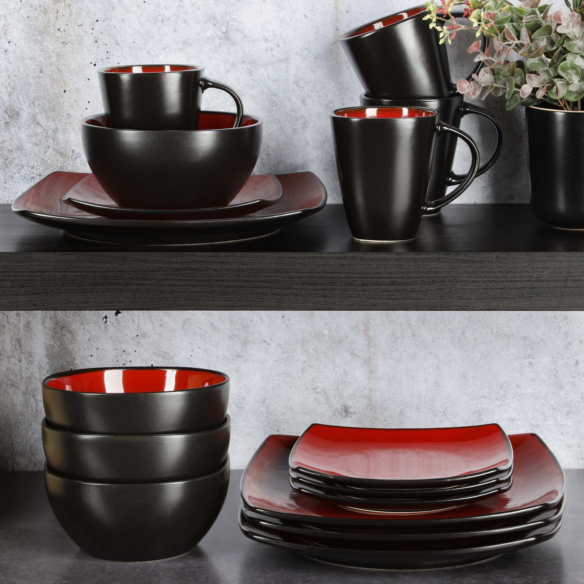 Gibson Soho Lounge Red Dinner Set | 16-Piece Scratch-Resistant Stoneware