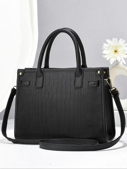 Women's Fashionable Crocodile Embossed 3-Piece Handbag Set | Large Capacity Tote, Clutch & Wallet