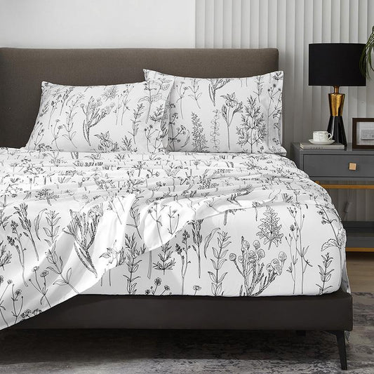 HYPREST Microfiber Floral Sheet Set | 18" Deep Pocket, Wrinkle & Fade Resistant | OEKO-TEX Certified Bedding