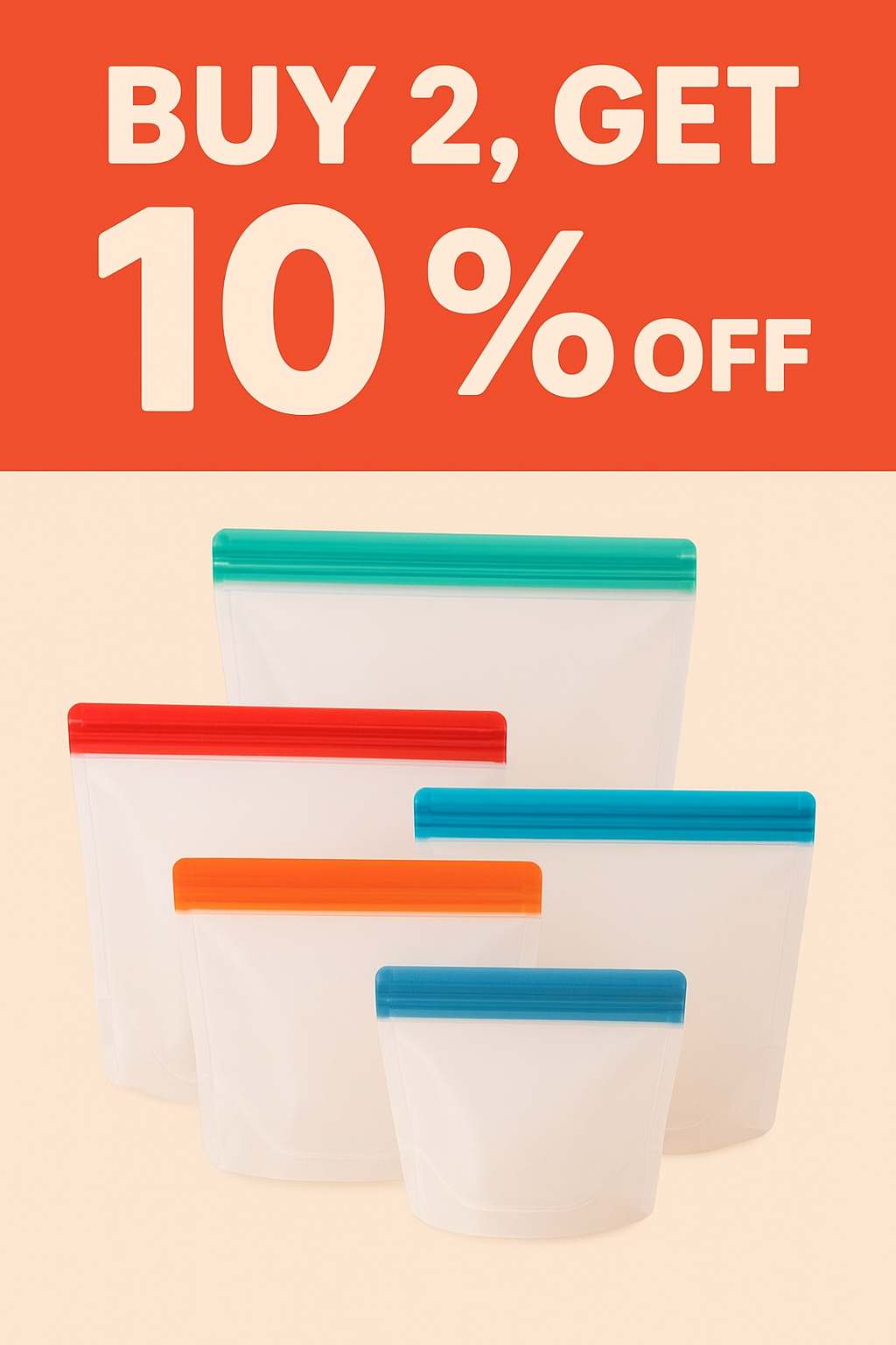14-Pack Stand-Up Reusable Food Storage Bags – Leakproof, Freezer & Dishwasher Safe, BPA-Free PEVA – Gallon, Sandwich & Snack Sizes
