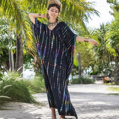 Loose Casual Caftan Beach Maxi Dress for Women | Half Sleeve Swimsuit Cover-Up