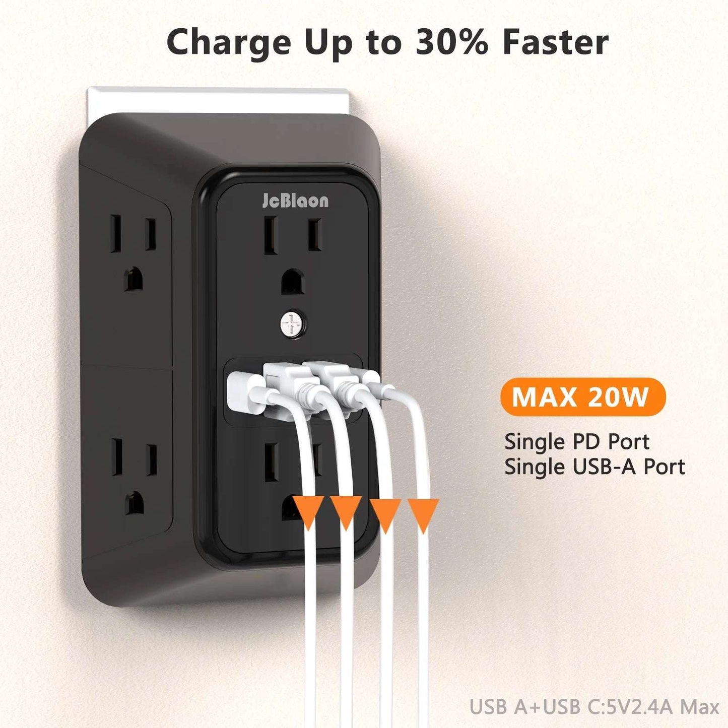 Compact 10-in-1 Outlet Extender by JcBlaon | 6 AC, 4 USB, Surge Protected Power Strip for All Devices