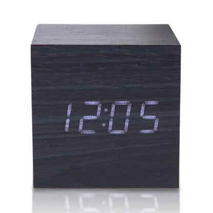 Wooden Minimalist Table Clock | Voice-Activated LED Digital Alarm Clock with Temperature Display